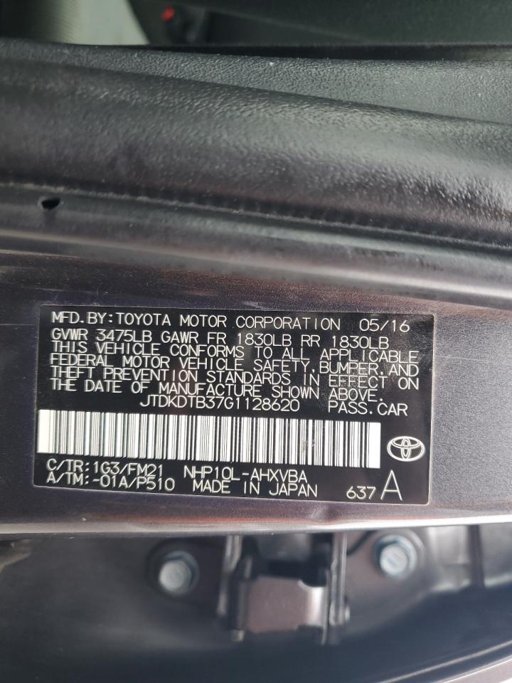 VIN JTDKDTB37G1128620 2016 TOYOTA PRIUS no.12