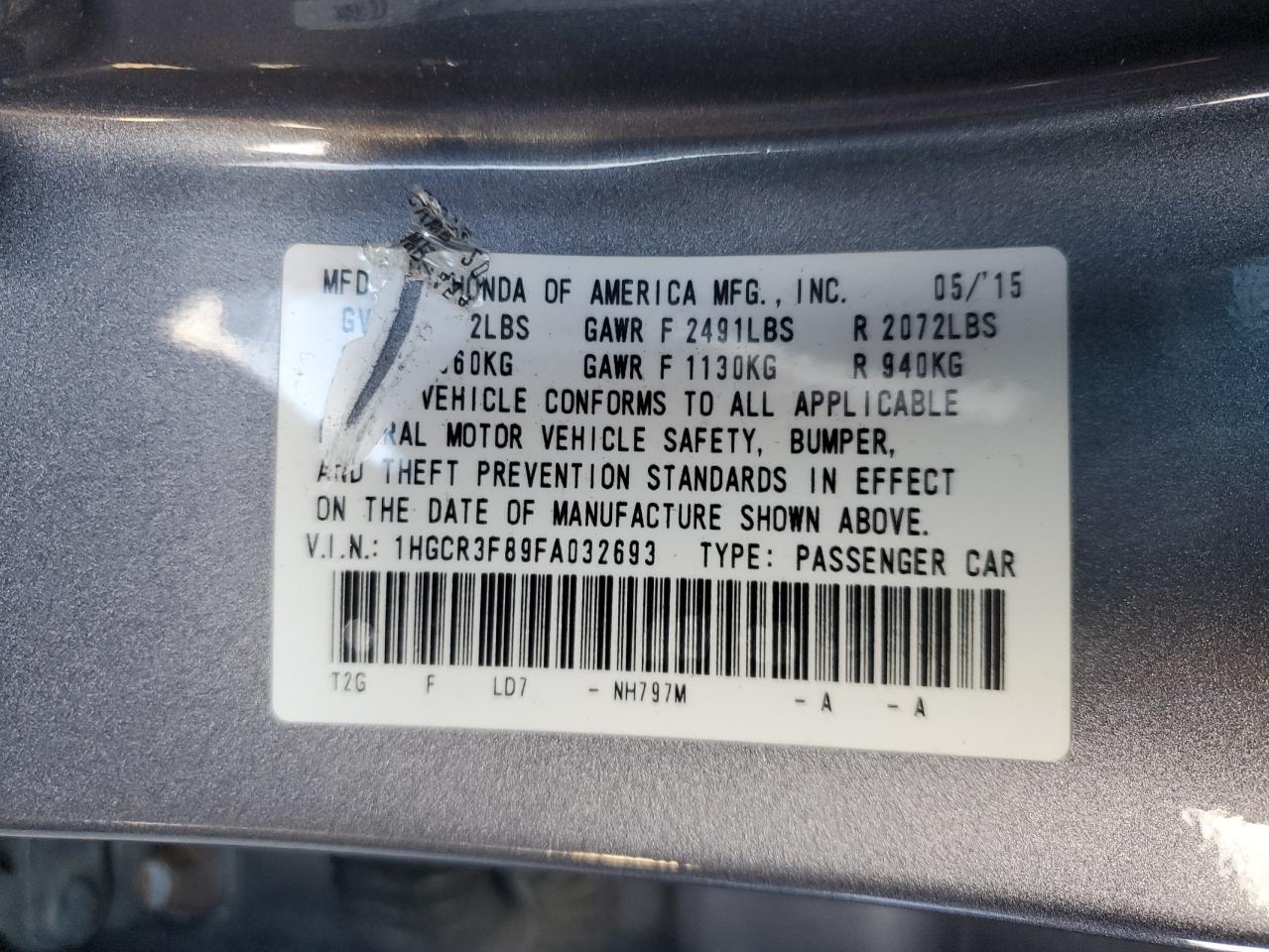 VIN 1HGCR3F89FA032693 2015 HONDA ACCORD no.13