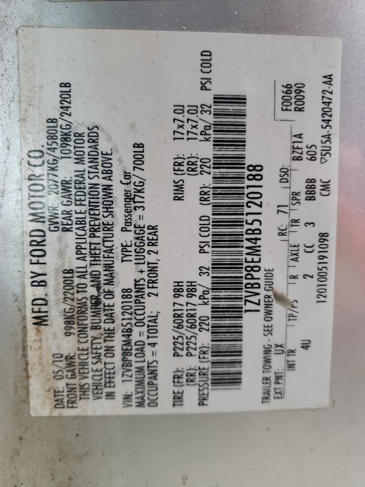 2011 Ford Mustang VIN: 1ZVBP8EM4B5120188 Lot: 86036924