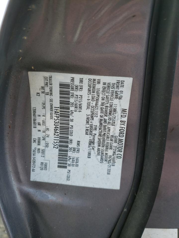 2006 Ford Taurus Se VIN: 1FAFP53U46A211552 Lot: 85352164