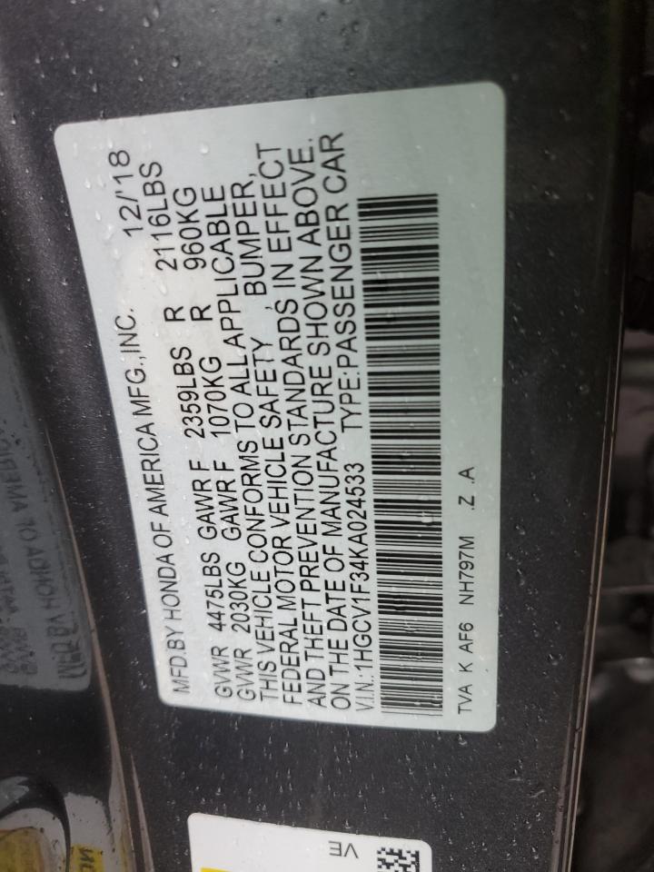 1HGCV1F34KA024533 HONDA ACCORD 2019