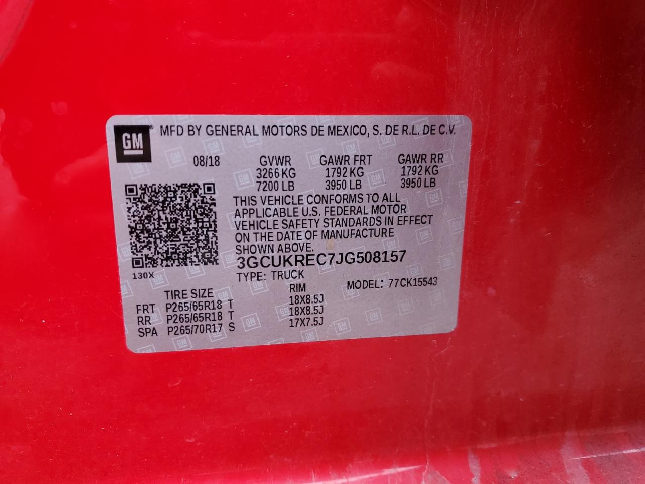 3GCUKREC7JG508157 CHEVROLET ALL Models 2018