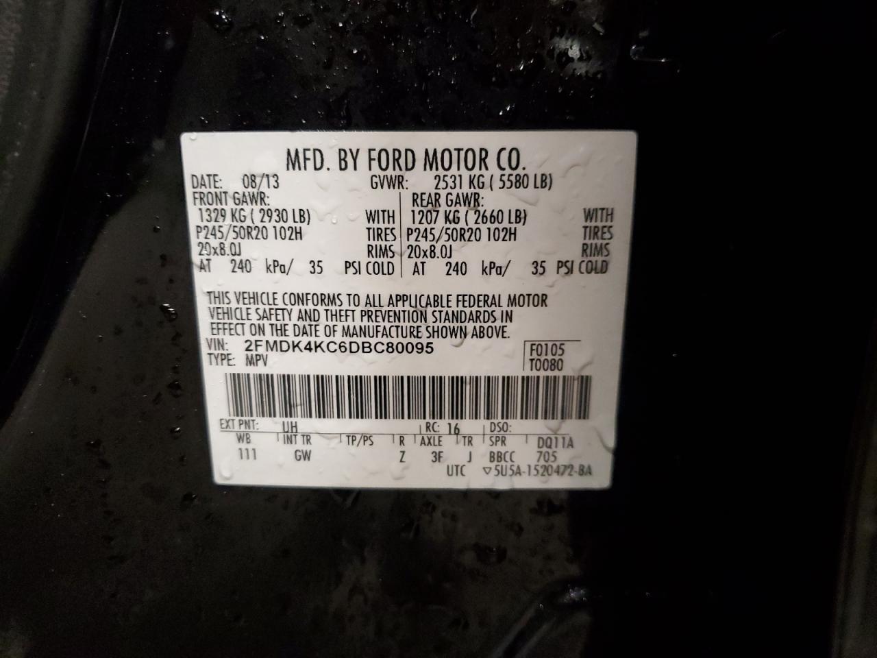 VIN 2FMDK4KC6DBC80095 2013 FORD EDGE no.13