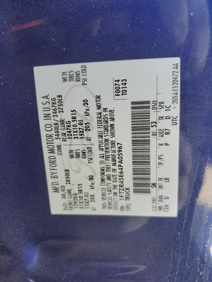 2004 Ford Ranger Super Cab VIN: 1FTZR45E64PA05967 Lot: 82447624