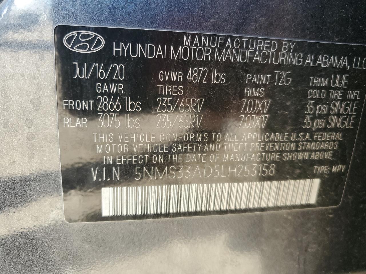 VIN 5NMS33AD5LH253158 2020 HYUNDAI SANTA FE no.13