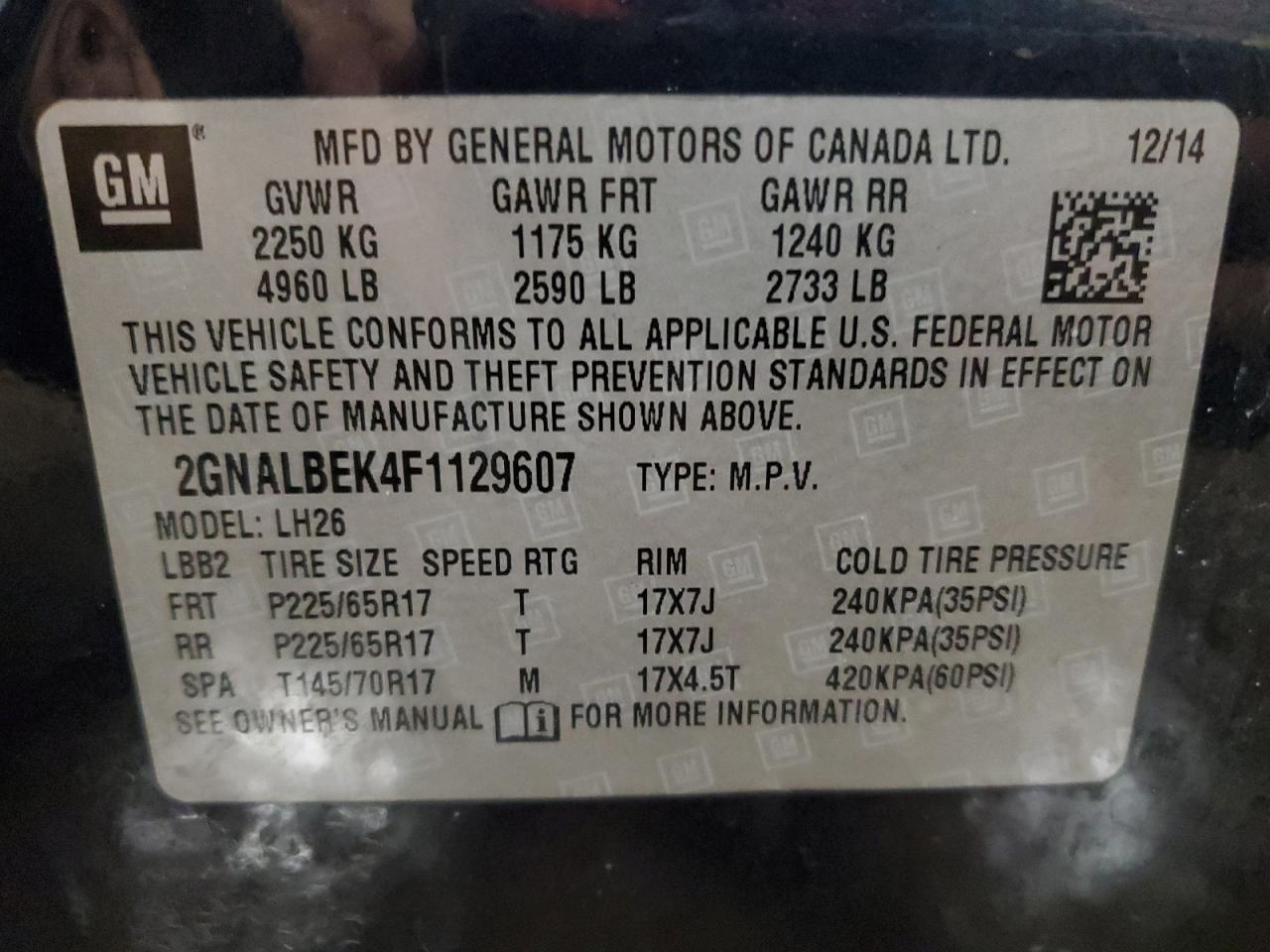 VIN 2GNALBEK4F1129607 2015 CHEVROLET EQUINOX no.13