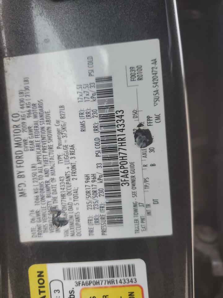 3FA6P0H77HR143343 FORD FUSION 2017
