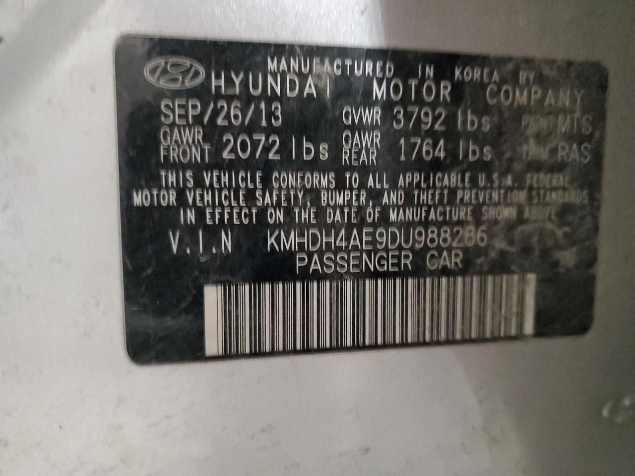 VIN KMHDH4AE9DU988286 2013 HYUNDAI ELANTRA no.12