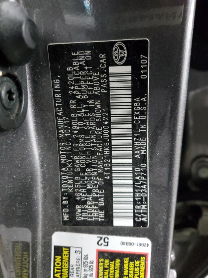 2018 Toyota Camry Hybrid VIN: 4T1B21HK6JU004221 Lot: 82986554