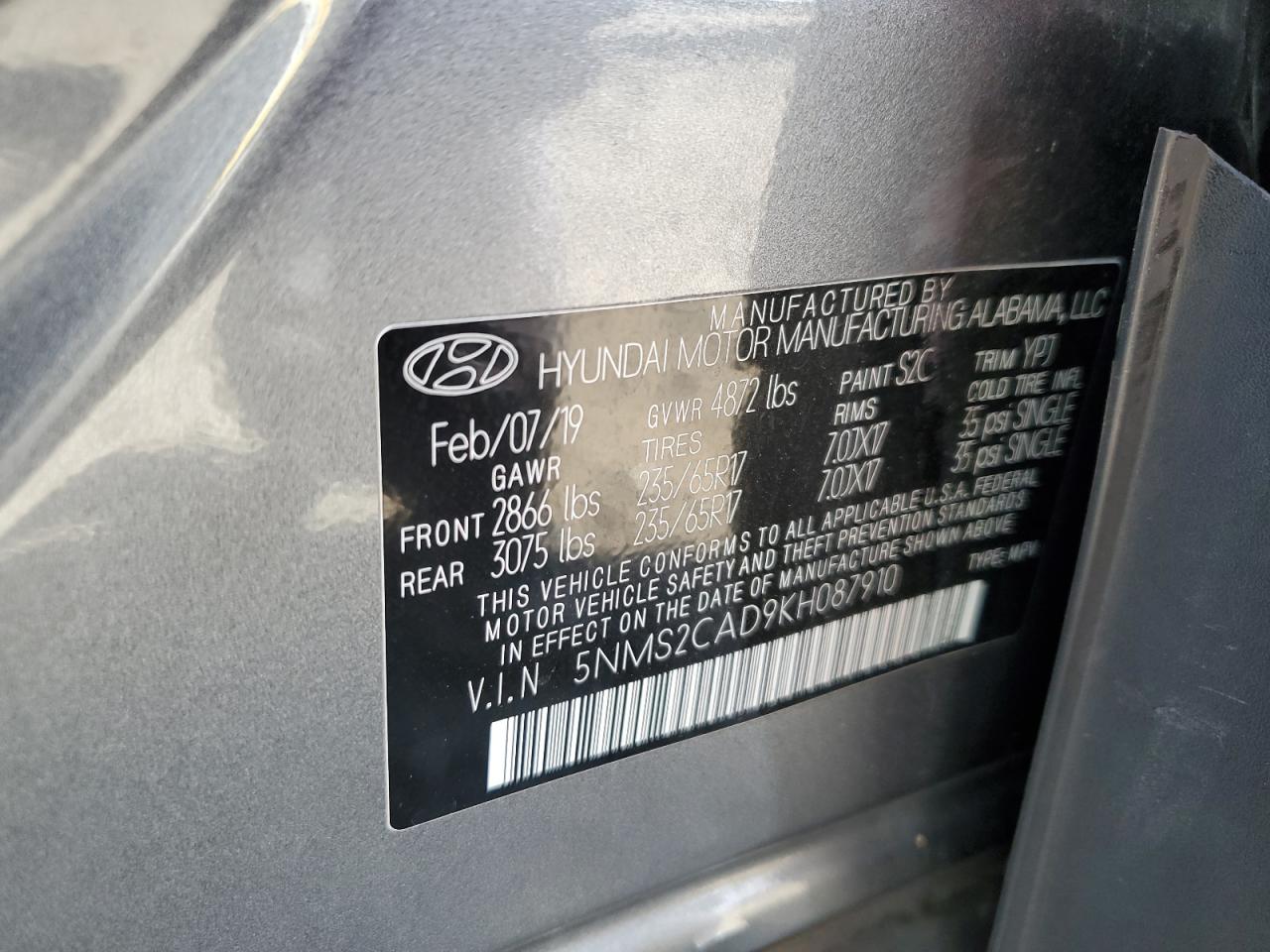 VIN 5NMS2CAD9KH087910 2019 HYUNDAI SANTA FE no.13