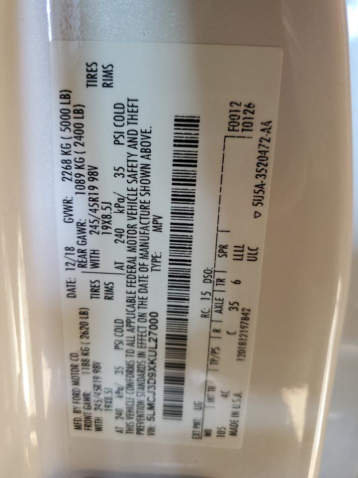 2019 Lincoln Mkc Reserve VIN: 5LMCJ3D9XKUL27000 Lot: 83183074