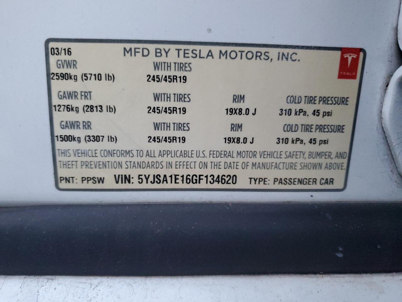 2016 Tesla Model S VIN: 5YJSA1E16GF134620 Lot: 83660744