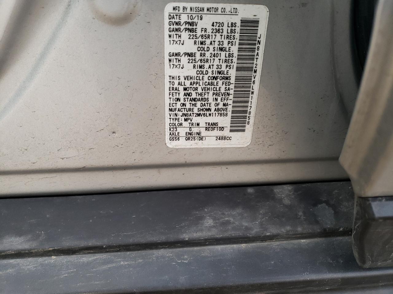JN8AT2MV6LW117858 NISSAN ROGUE 2020