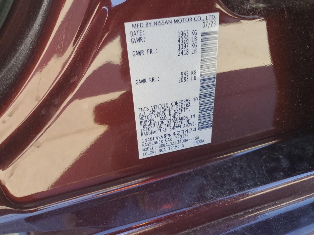 1N4BL4EV8PN423424 NISSAN ALTIMA 2023