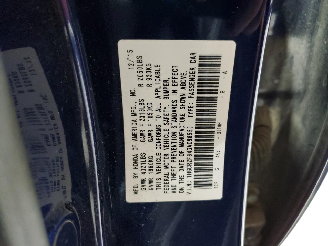 2016 Honda Accord Exl VIN: 1HGCR2F84GA098550 Lot: 85975754