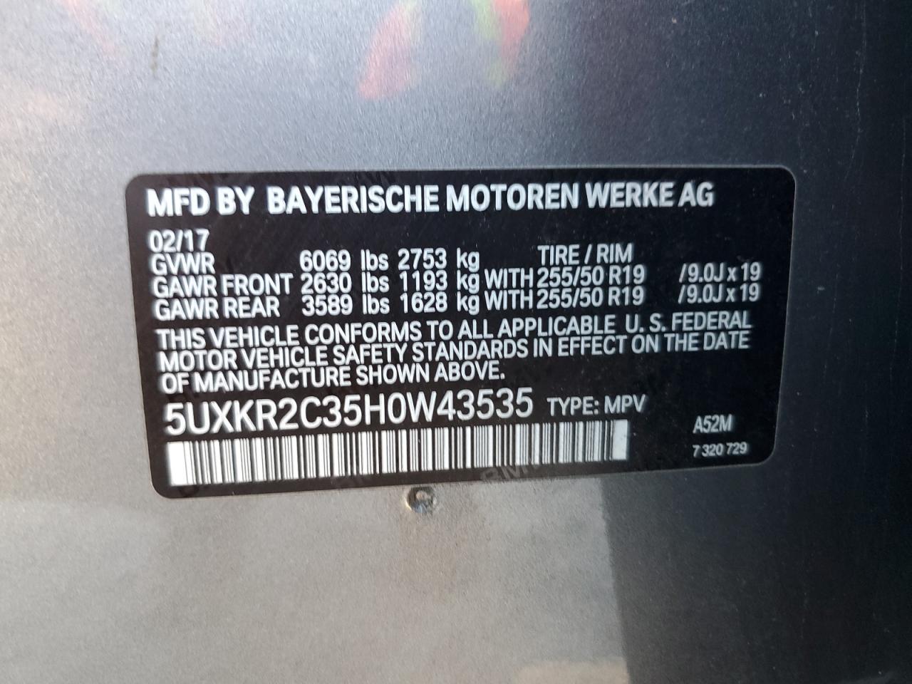 2017 BMW X5 Sdrive35I VIN: 5UXKR2C35H0W43535 Lot: 85845904