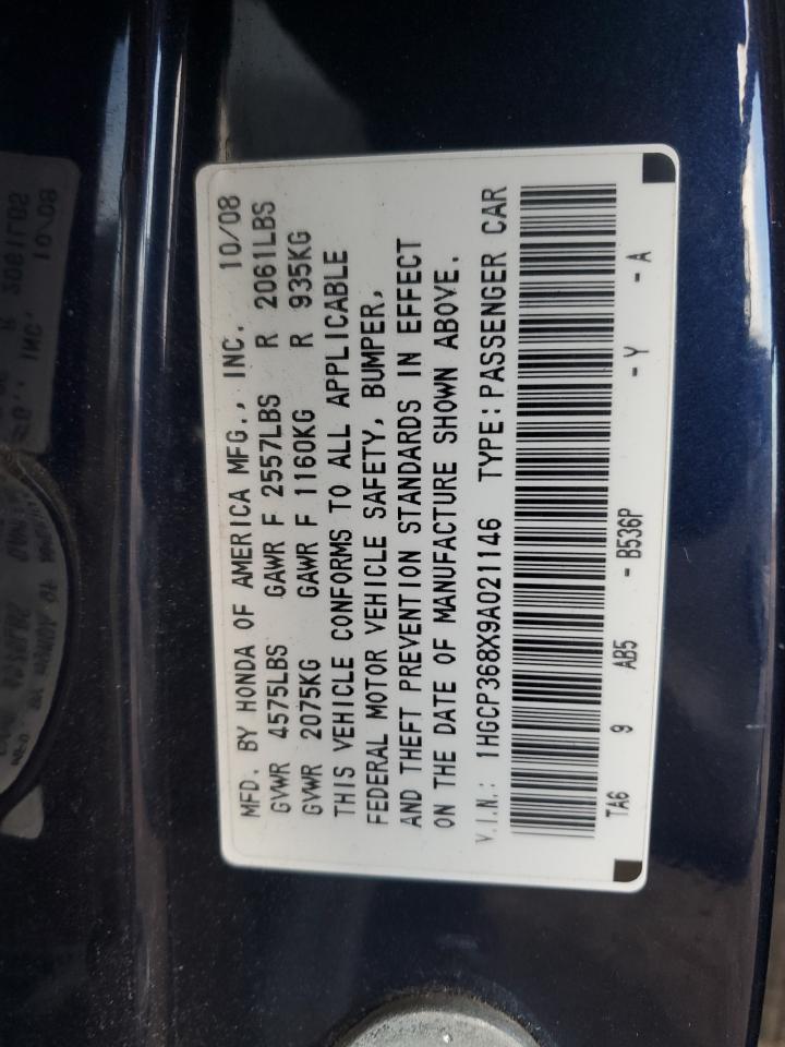 2009 Honda Accord Exl VIN: 1HGCP368X9A021146 Lot: 84225054
