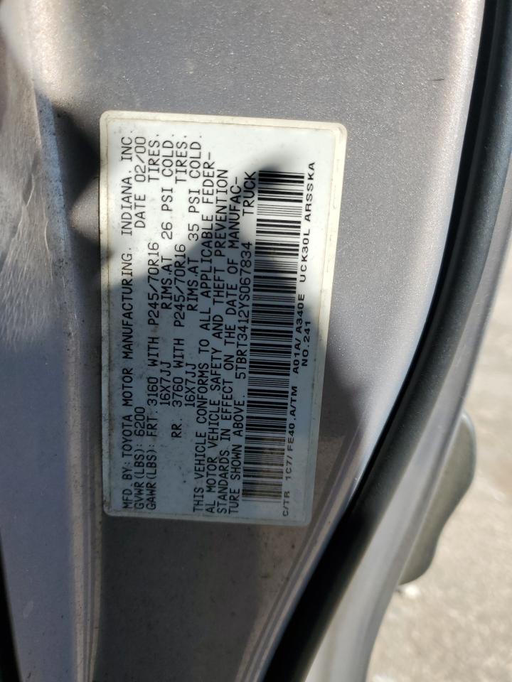 2000 Toyota Tundra Access Cab VIN: 5TBRT3412YS067834 Lot: 82978594