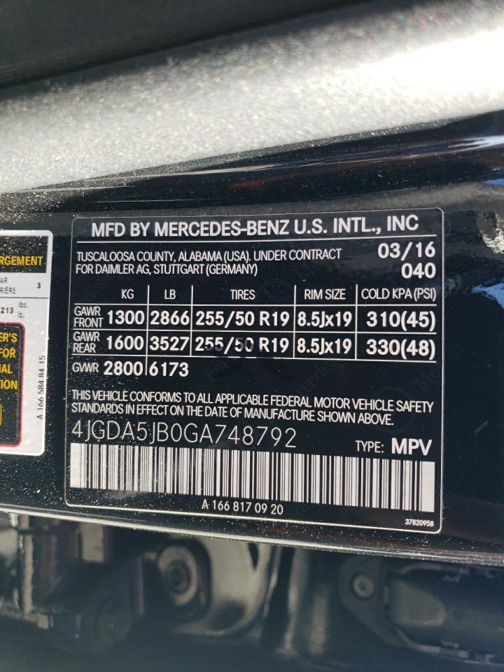 2016 Mercedes-Benz Gle 350 VIN: 4JGDA5JB0GA748792 Lot: 84102214