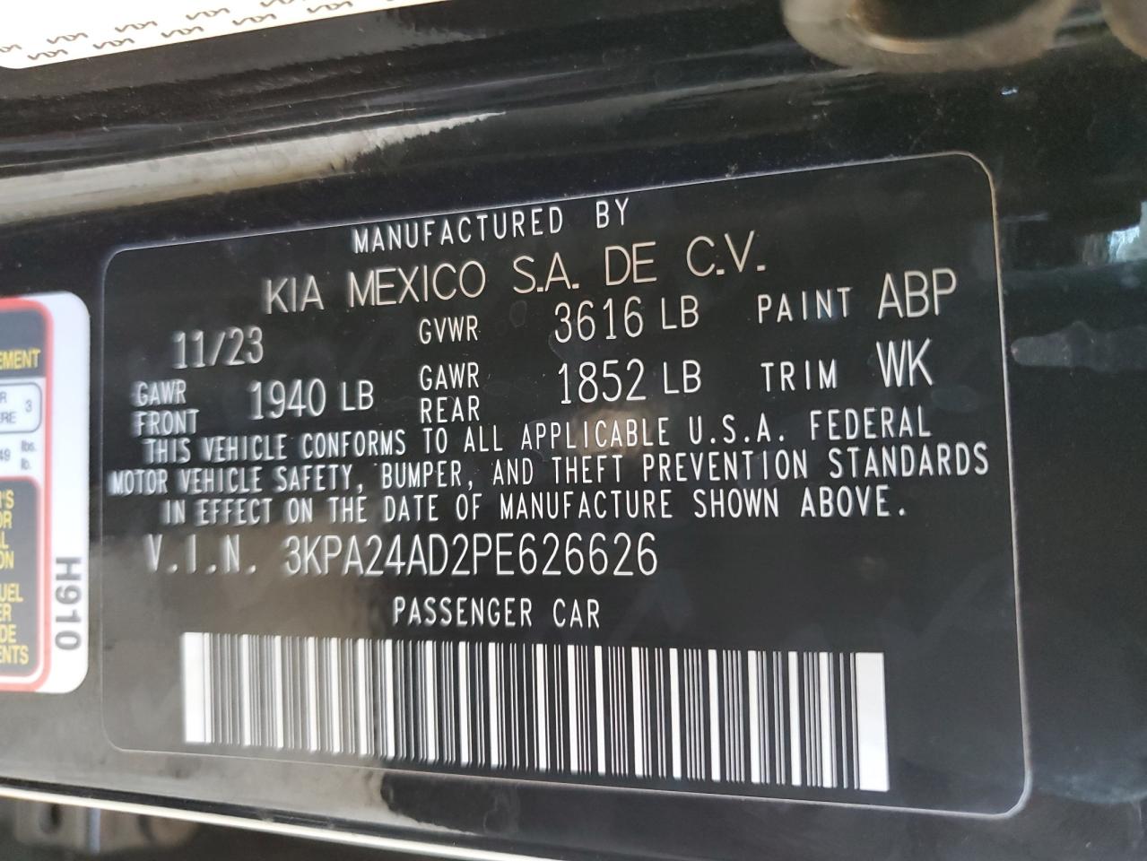 2023 Kia Rio Lx VIN: 3KPA24AD2PE626626 Lot: 81577064