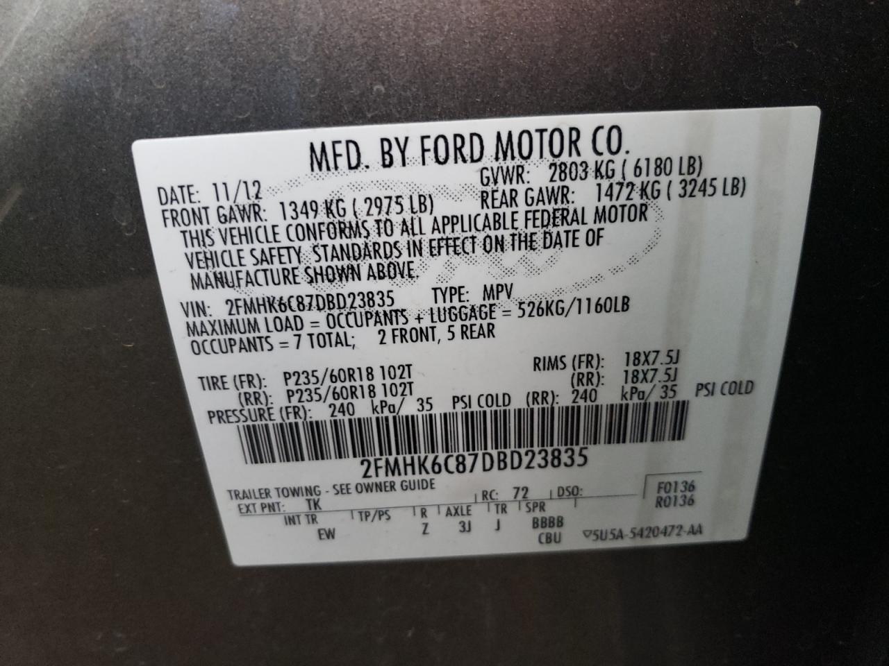 VIN 2FMHK6C87DBD23835 2013 FORD FLEX no.13