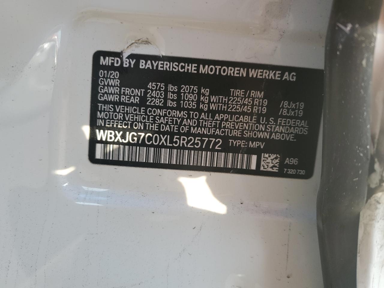 VIN WBXJG7C0XL5R25772 2020 BMW X1 no.12