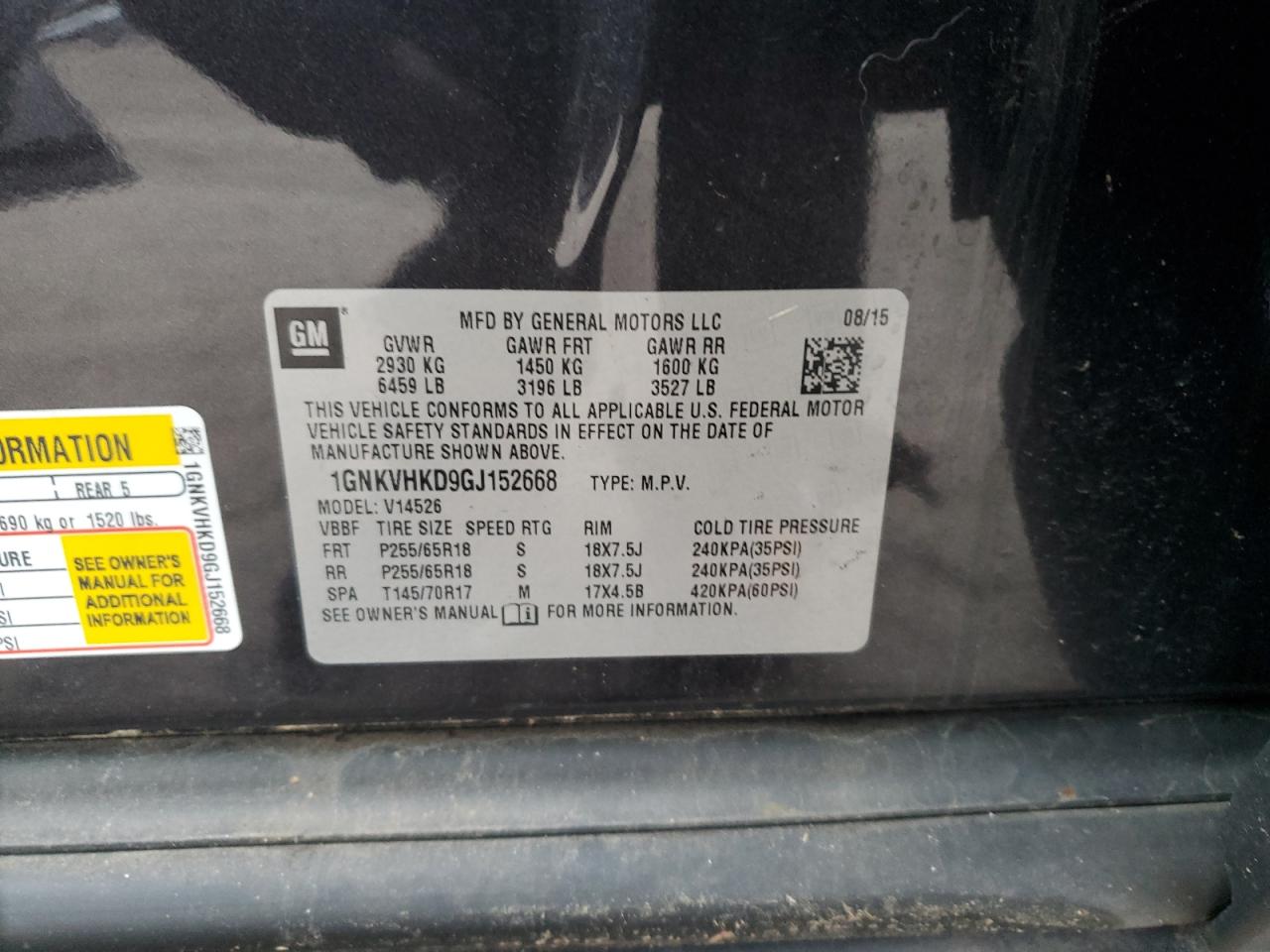 1GNKVHKD9GJ152668 CHEVROLET TRAVERSE 2016