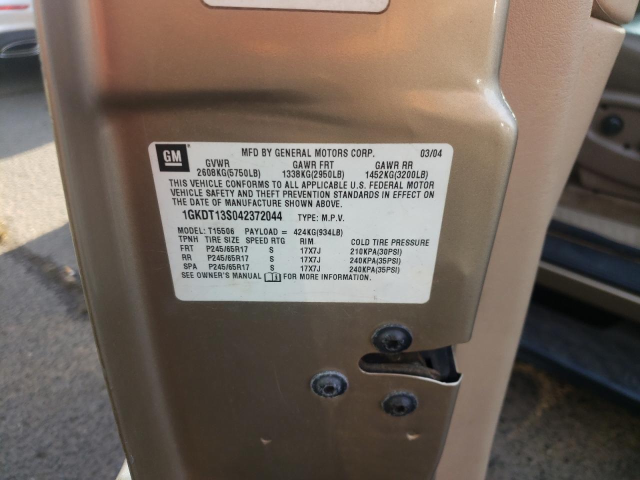 2004 GMC Envoy VIN: 1GKDT13S042372044 Lot: 46304505