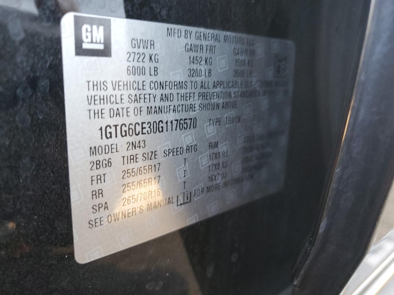 VIN 1GTG6CE30G1176570 2016 GMC CANYON no.12