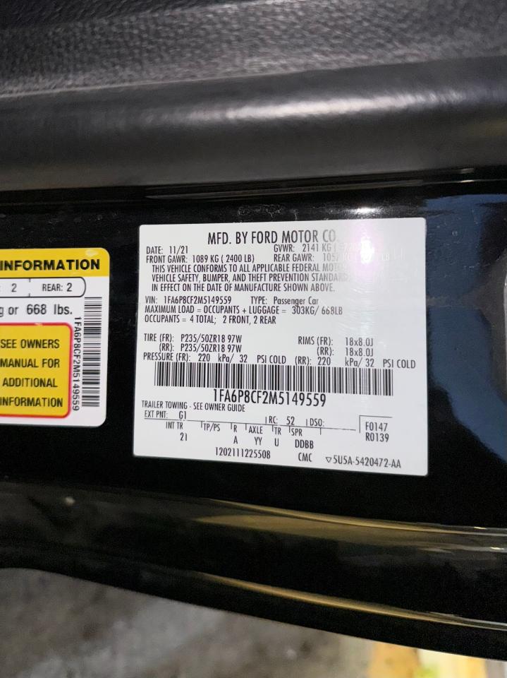 2021 Ford Mustang Gt VIN: 1FA6P8CF2M5149559 Lot: 84120314