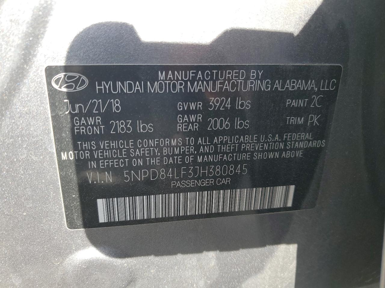 VIN 5NPD84LF3JH380845 2018 HYUNDAI ELANTRA no.12