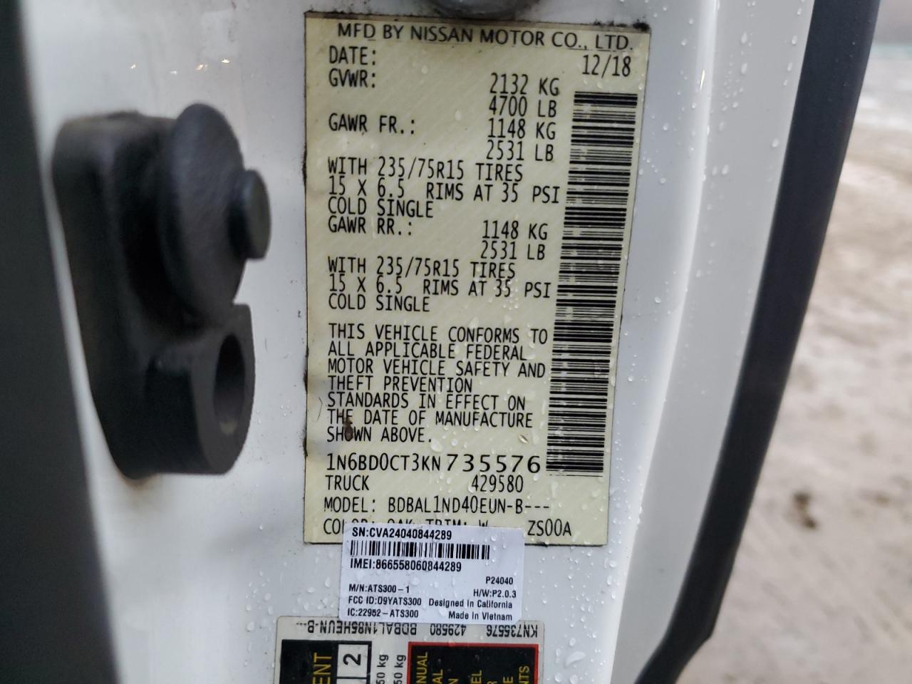 1N6BD0CT3KN735576 NISSAN FRONTIER 2019