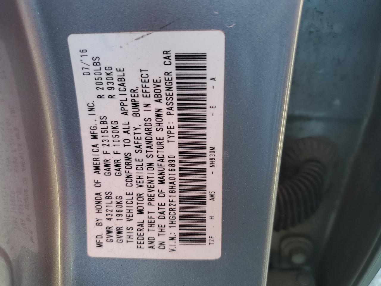 1HGCR2F18HA016890 2017 HONDA ACCORD - Image 12