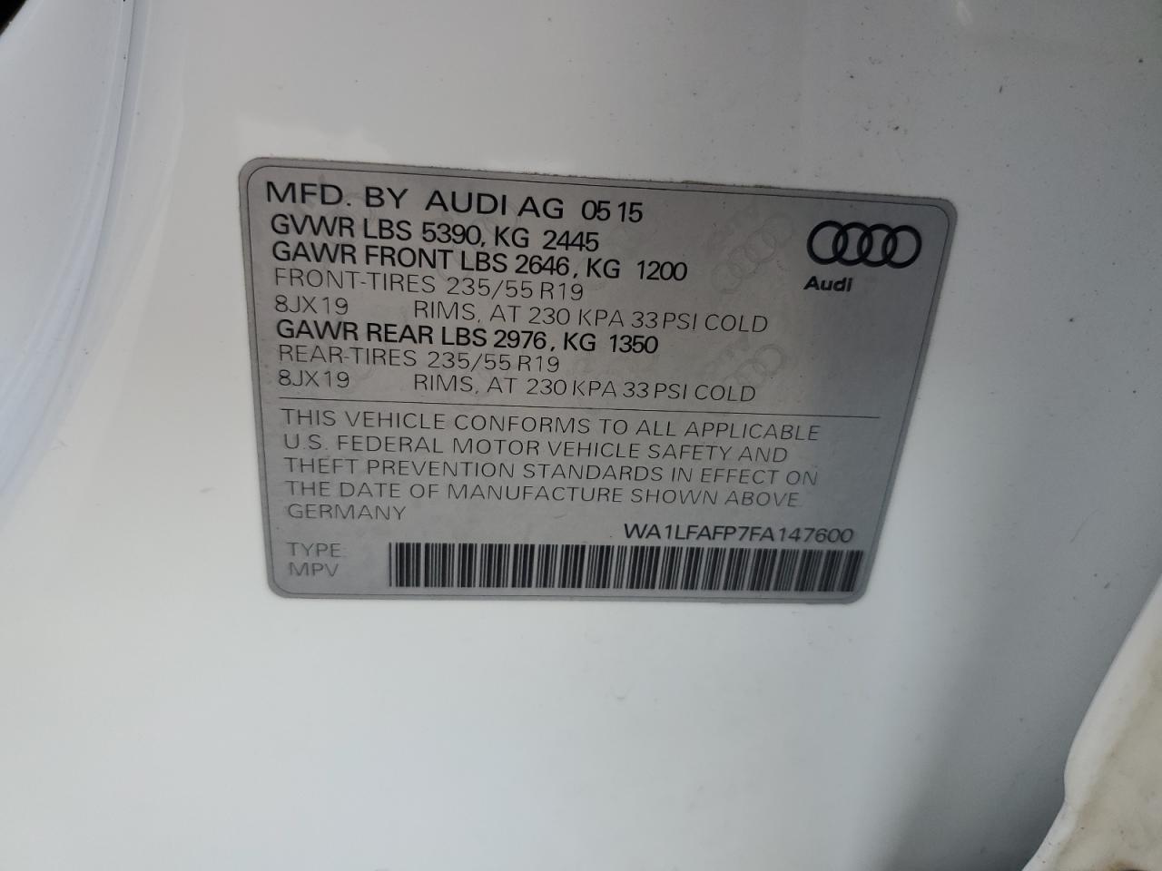 VIN WA1LFAFP7FA147600 2015 AUDI Q5 no.13