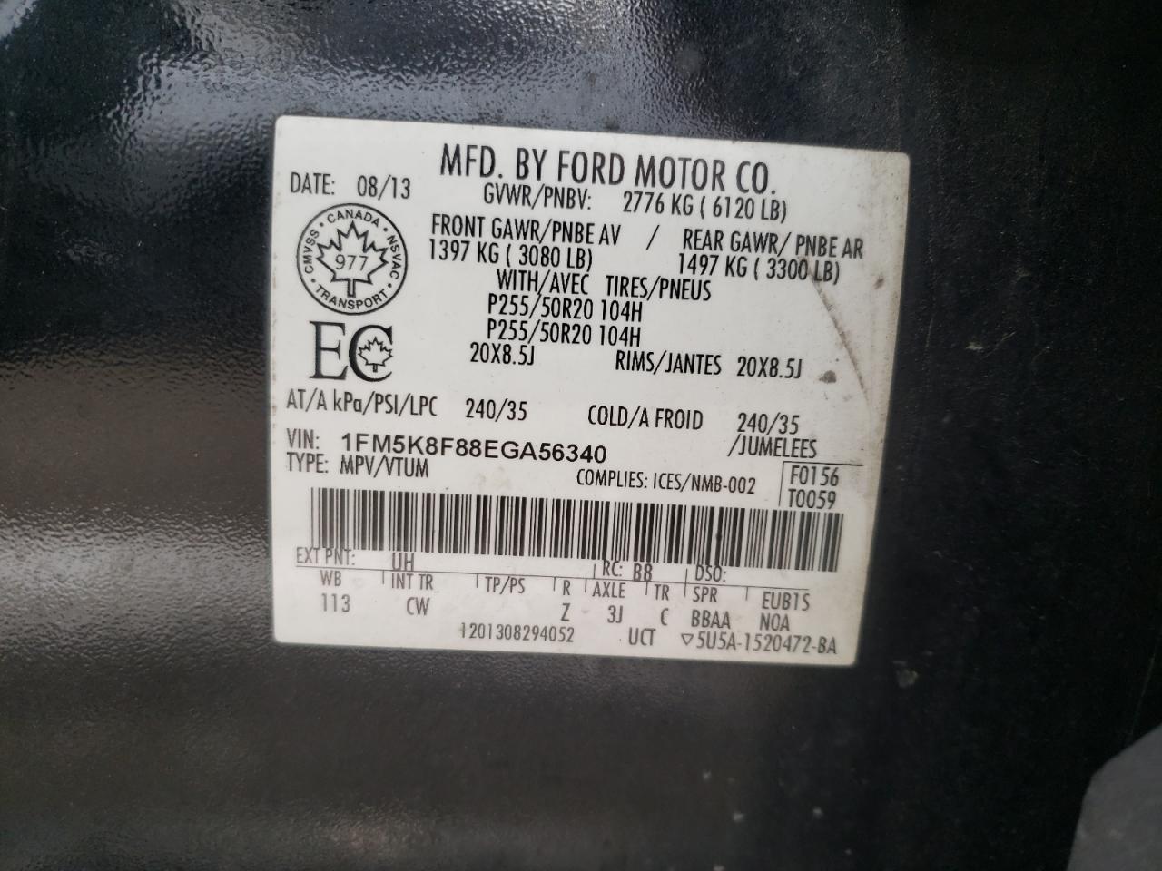 2014 Ford Explorer Limited VIN: 1FM5K8F88EGA56340 Lot: 82478074