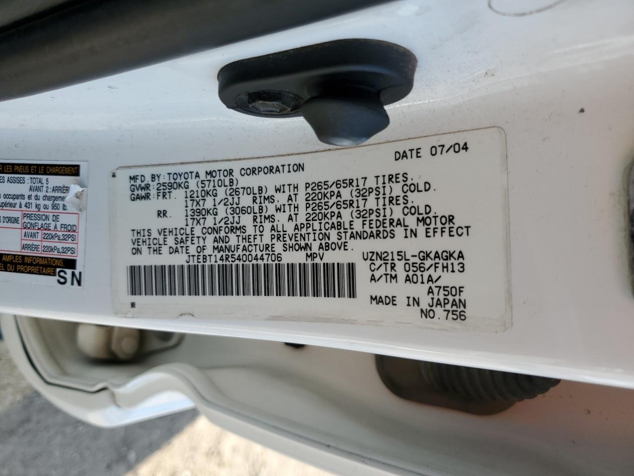 2004 Toyota 4Runner Sr5 VIN: JTEBT14R540044706 Lot: 83333024