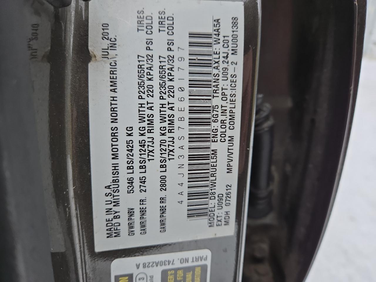 2011 Mitsubishi Endeavor Se VIN: 4A4JN3AS7BE601797 Lot: 83214274