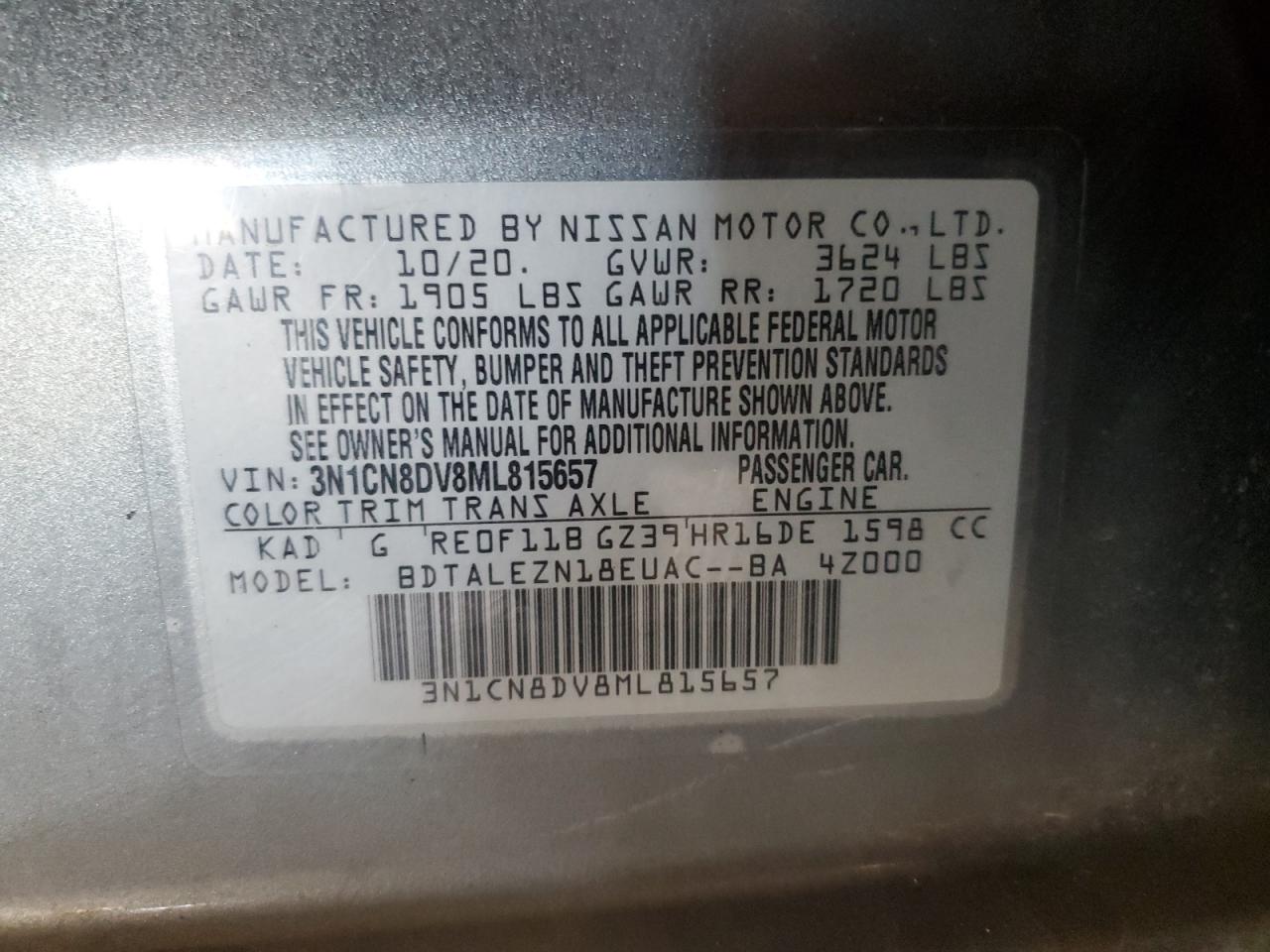 VIN 3N1CN8DV8ML815657 2021 NISSAN VERSA no.12