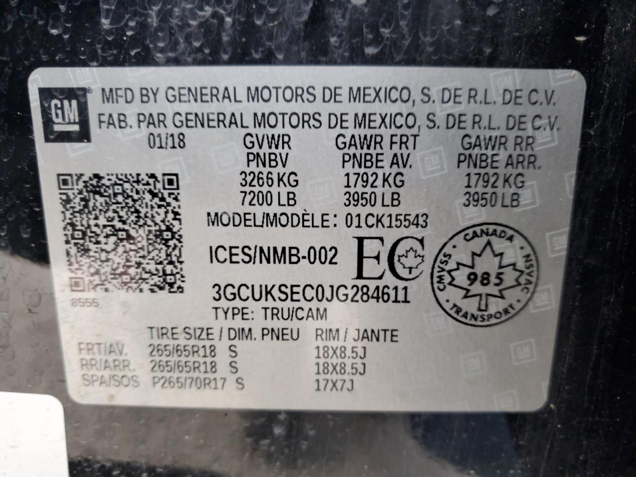 VIN 3GCUKSEC0JG284611 2018 CHEVROLET ALL Models no.12