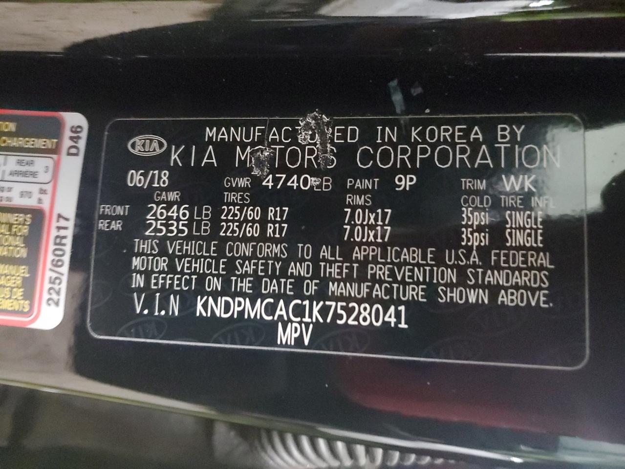 VIN KNDPMCAC1K7528041 2019 KIA SPORTAGE no.13