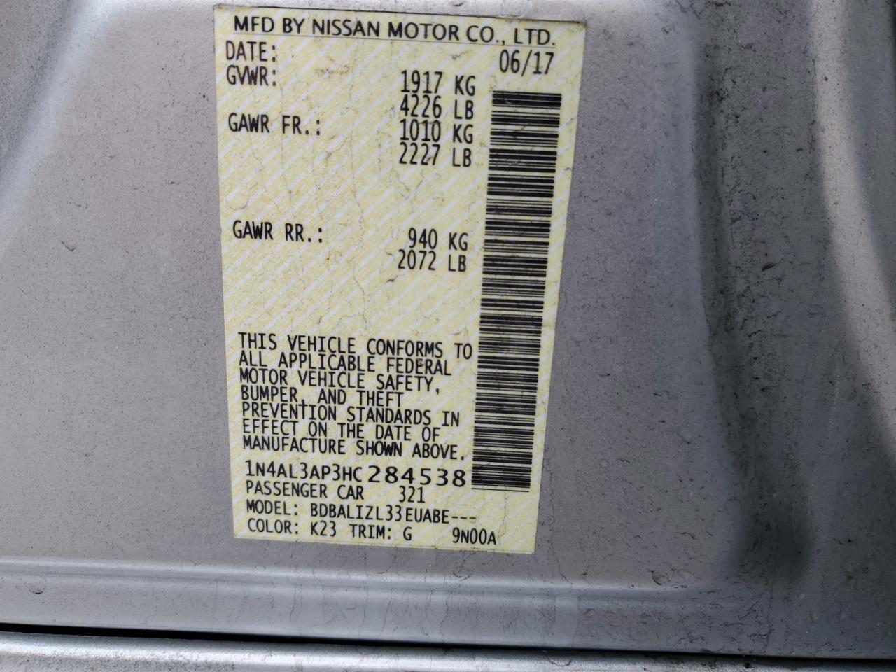 1N4AL3AP3HC284538 NISSAN ALTIMA 2017