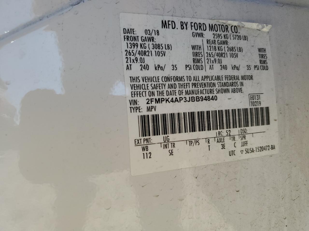 2FMPK4AP3JBB94840 FORD EDGE 2018