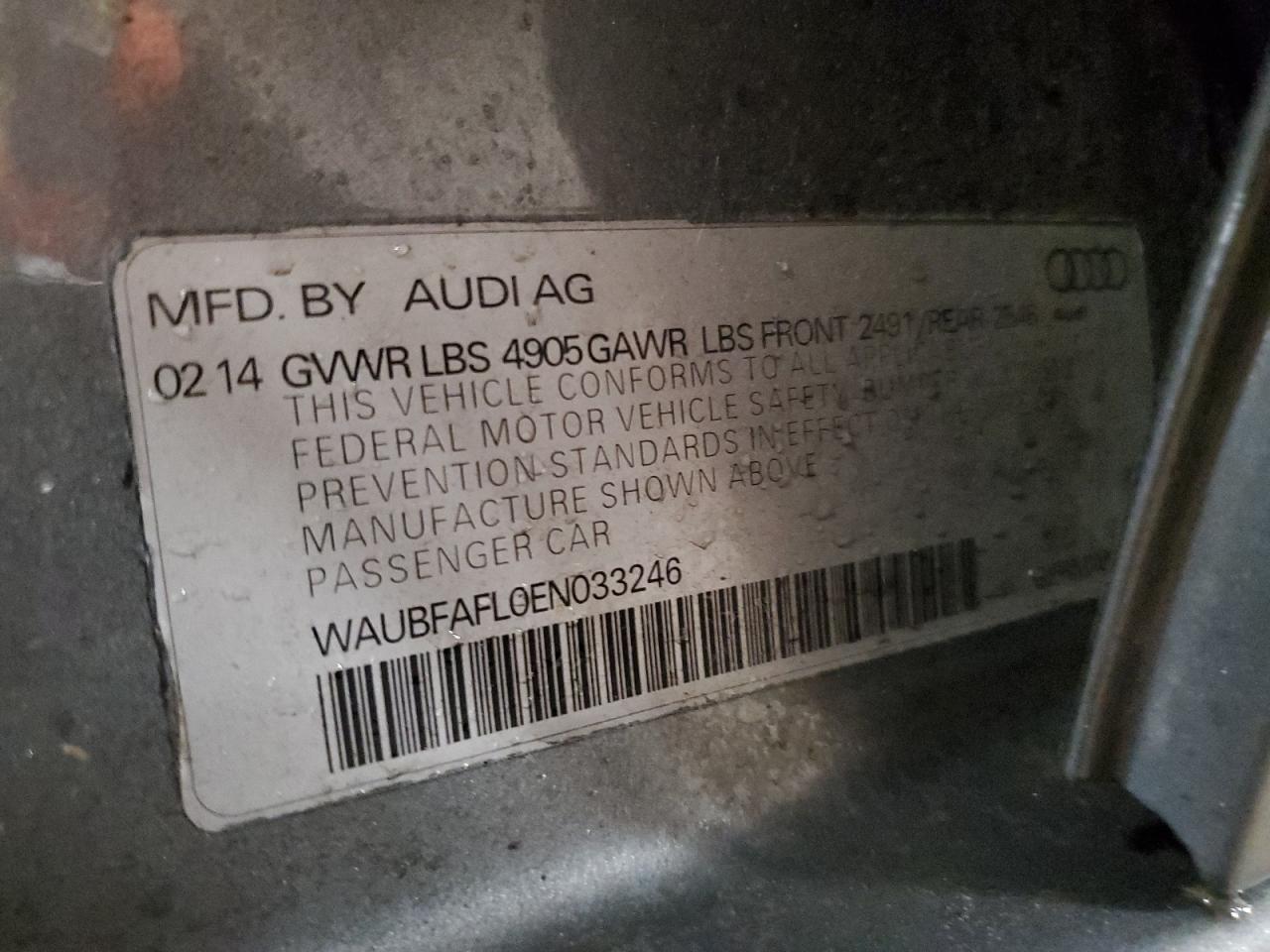 2014 Audi A4 Premium VIN: WAUBFAFL0EN033246 Lot: 85547774