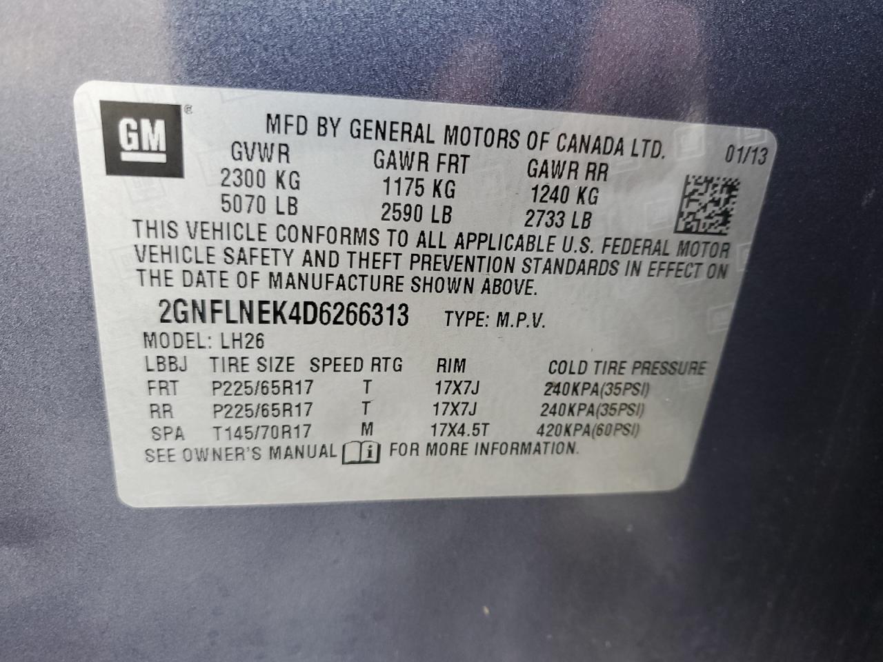 VIN 2GNFLNEK4D6266313 2013 CHEVROLET EQUINOX no.13