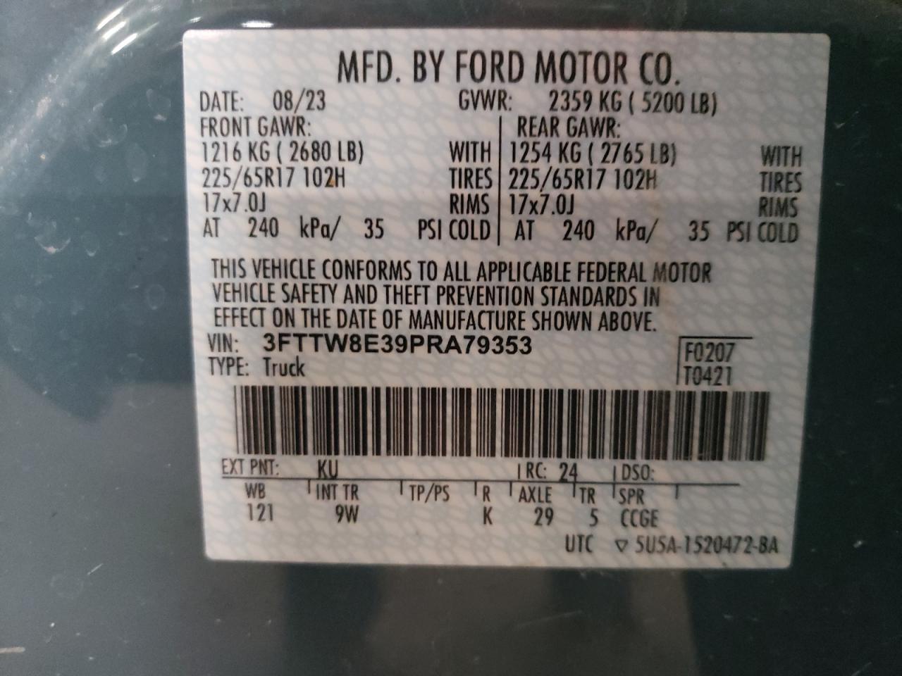 2023 Ford Maverick Xl VIN: 3FTTW8E39PRA79353 Lot: 81969154