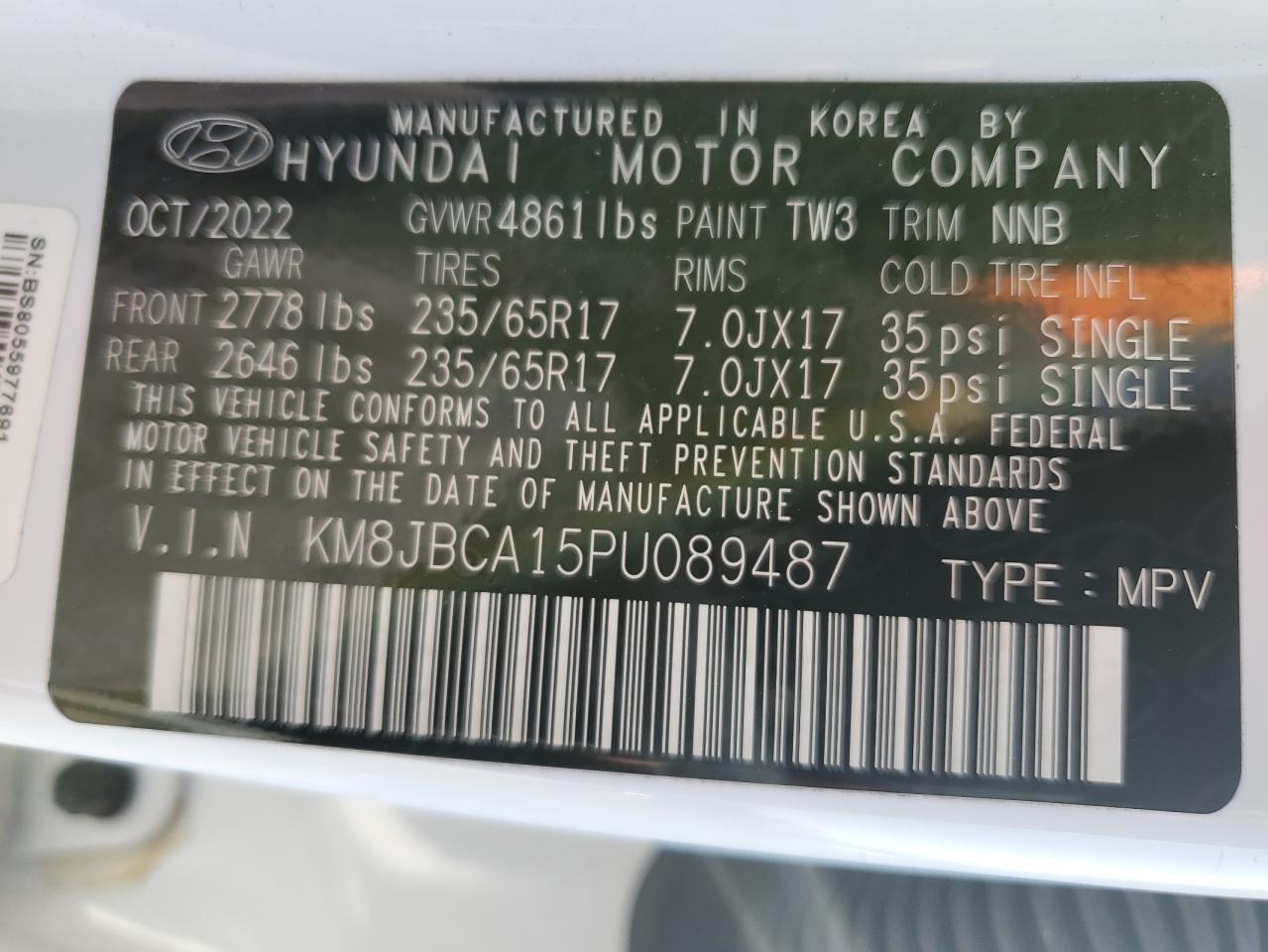 VIN KM8JBCA15PU089487 2023 HYUNDAI TUCSON no.13