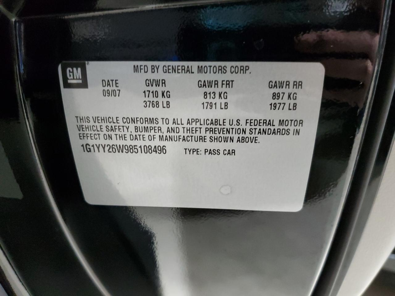 2008 Chevrolet Corvette VIN: 1G1YY26W985108496 Lot: 84710294