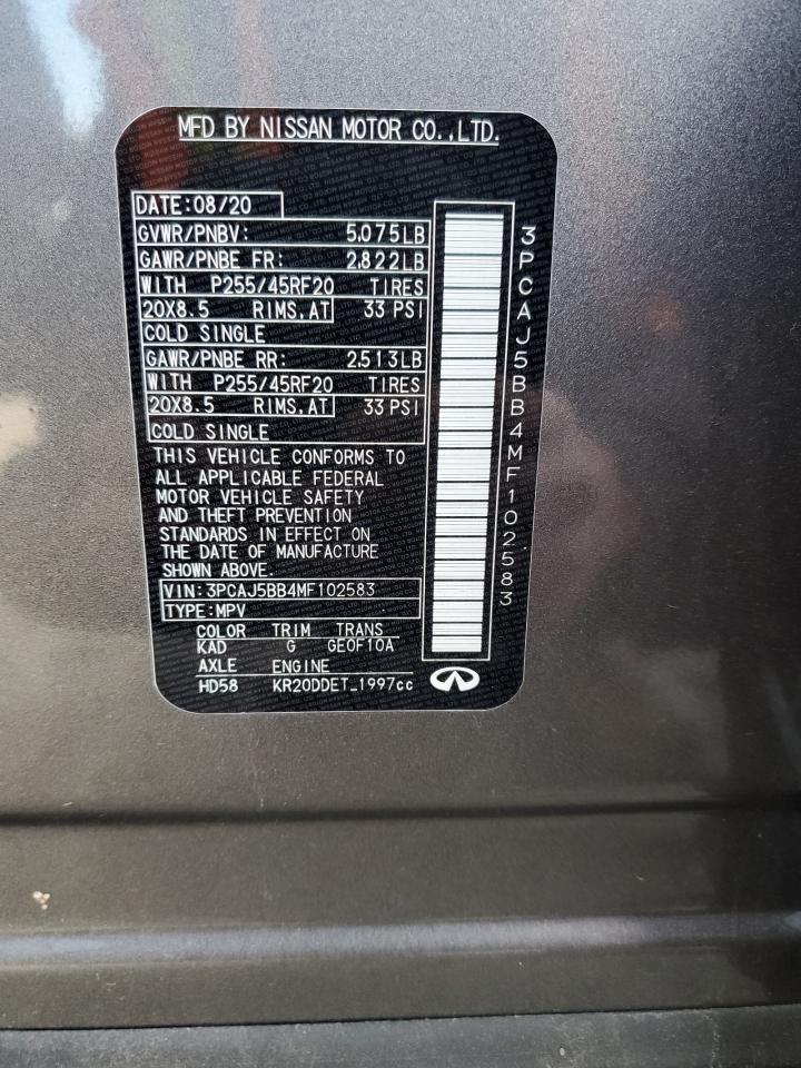 2021 Infiniti Qx50 Luxe VIN: 3PCAJ5BB4MF102583 Lot: 84815554