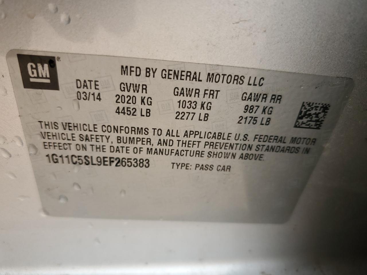 2014 Chevrolet Malibu 1Lt VIN: 1G11C5SL9EF265383 Lot: 86586844