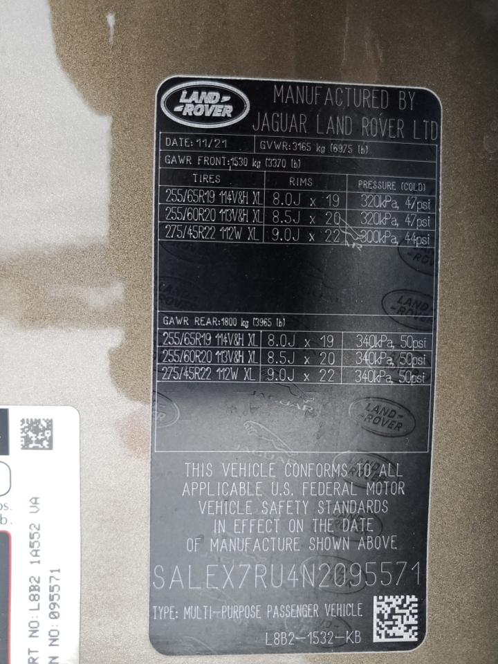 2022 Land Rover Defender 110 X VIN: SALEX7RU4N2095571 Lot: 85492574